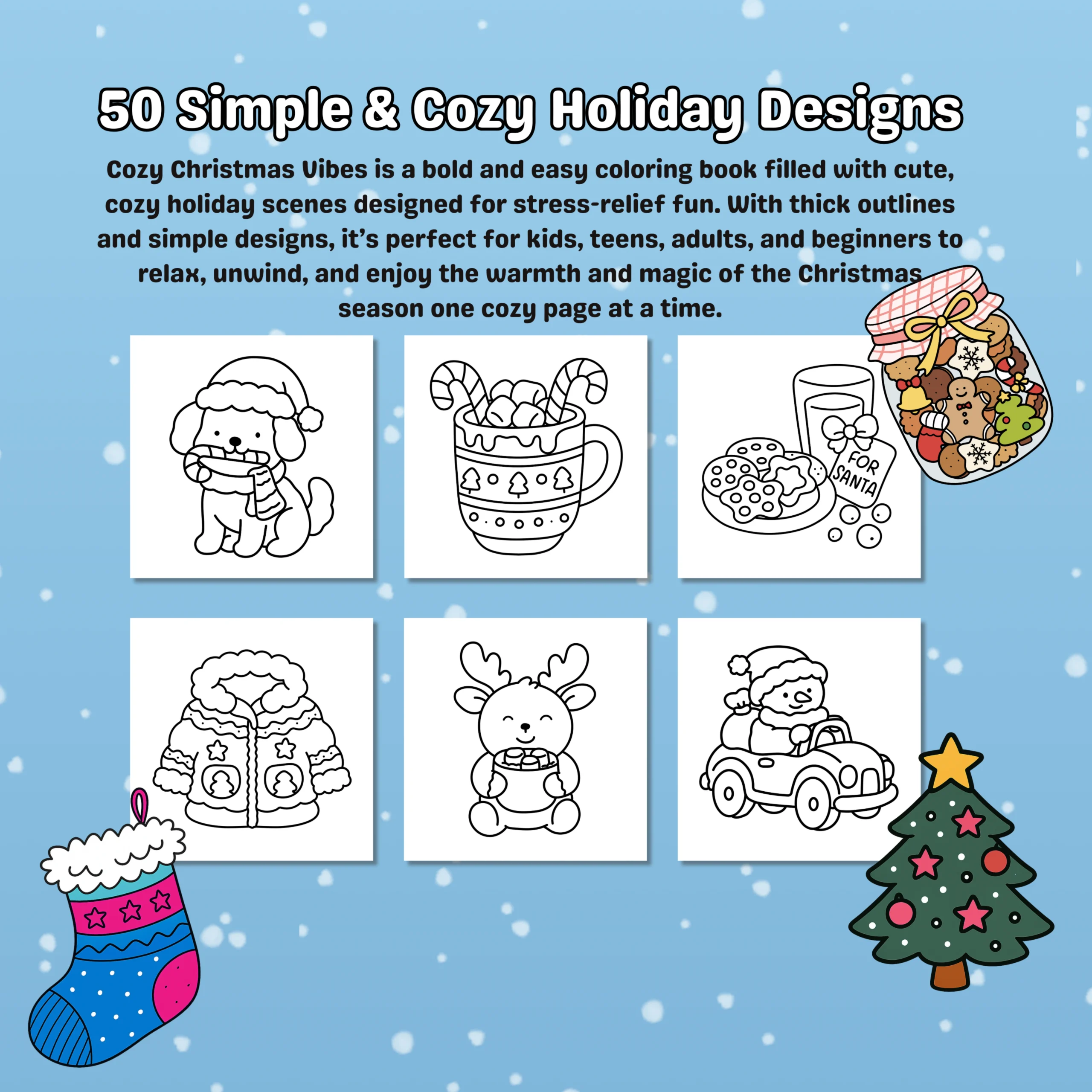 Cozy Christmas Vibes Front Bold and Easy Coloring Book