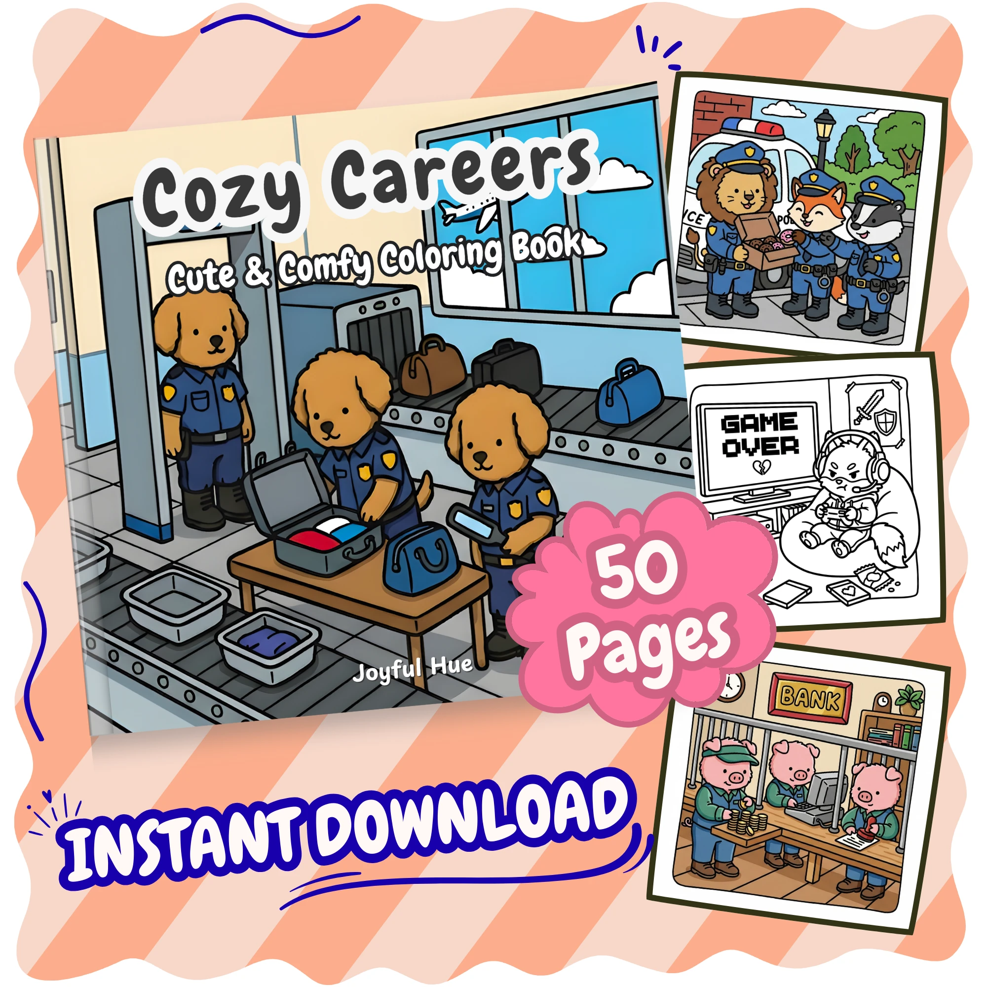 Cozy Careers : 50 Cute Coloring Pages Printable Instant Digital Download PDF for Teens and Adults