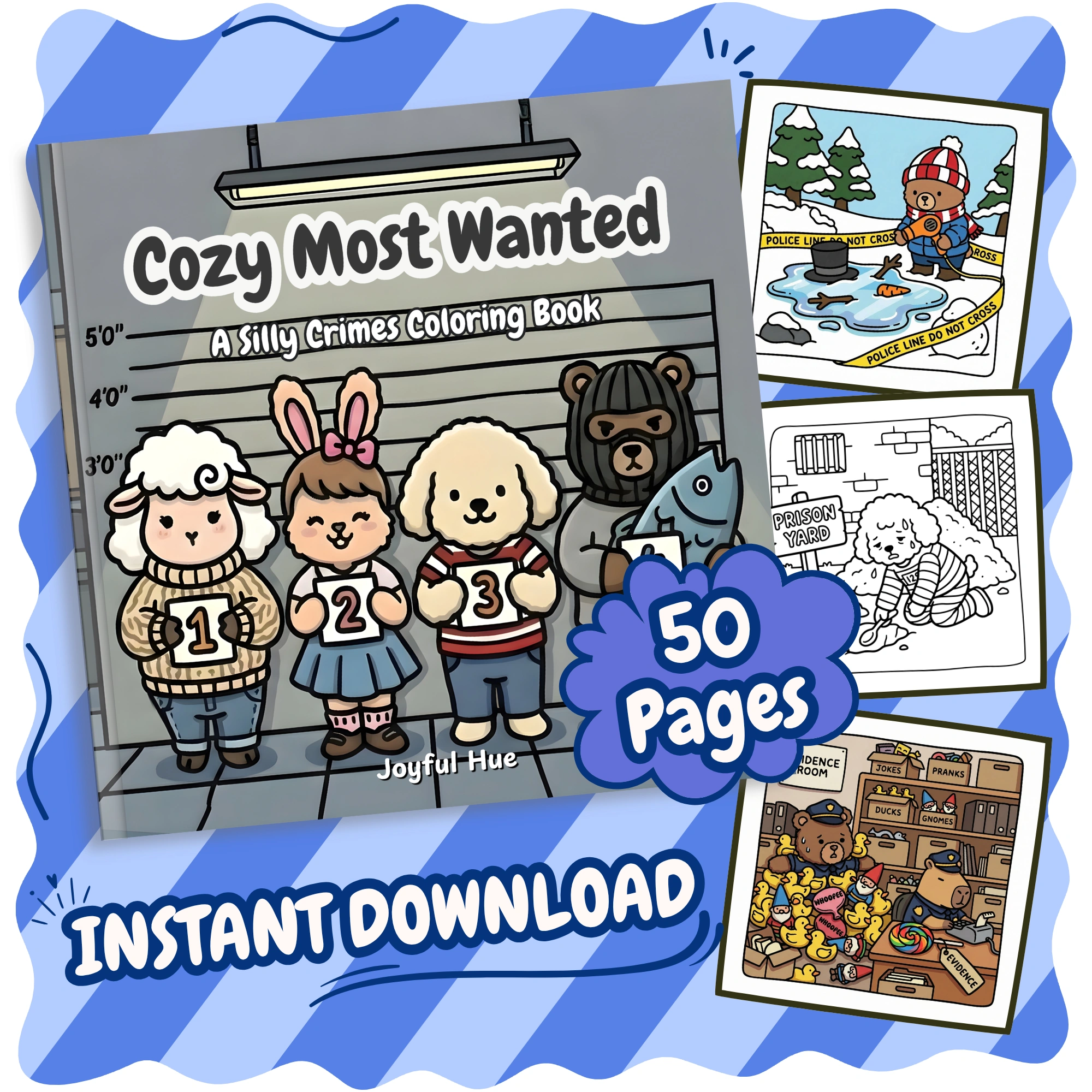 Cozy Most Wanted, 50 Cute Coloring Pages for Teens and Adults (Printable Instant Digital Download PDF)